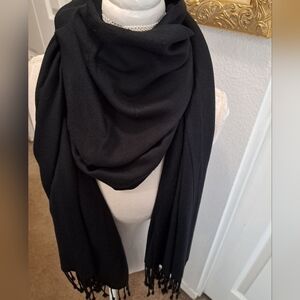 Black Blanket Scarf With Fringe   Size 64"× 180"